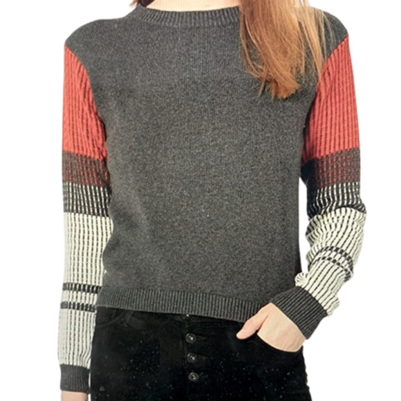 Cable Stitch Women's Contrast-Sleeve Cotton Sweater Size M - Picture 7 of 8